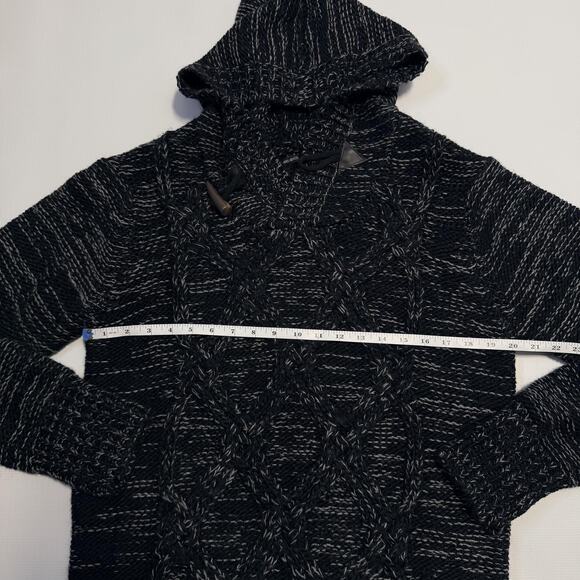 Projek Raw Sweater Mens Large Black Gray Hooded Toggle Cable Knit Pullover Warm - Picture 9 of 11